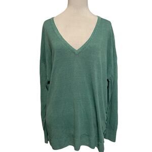 J. Crew Light Teal V-Neck Sweater Womens Size XL Linen Blend Button-Side Tunic